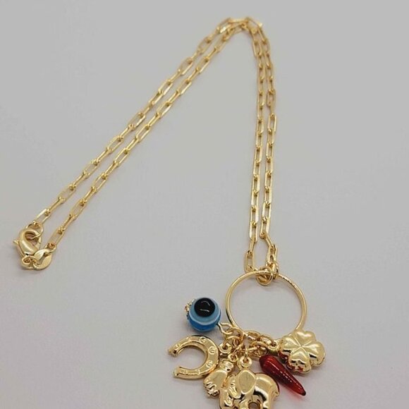 Brand New Brazilian 18k Gold Filled Evil Eye With Multi Charms Necklace - Picture 5 of 5